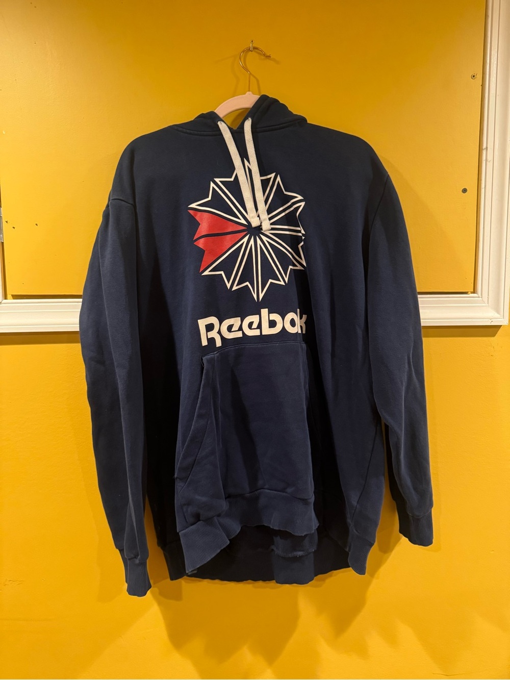 Reebok Classic Navy Pullover Hoodie with Red and White Logo XXL